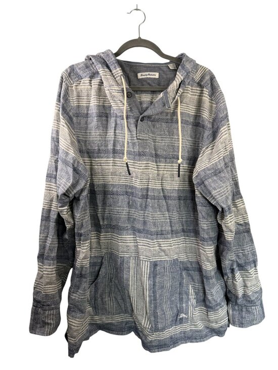 Tommy Bahama Dresses & Skirts - Tommy Bahama Blue Striped Hooded Long Sleeve Pullover Womens Dress XL Linen Cott